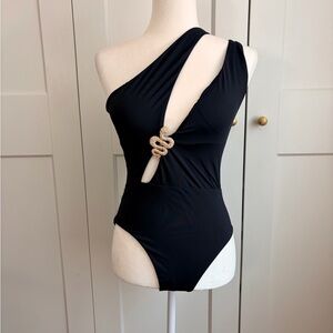 Zara Black Asymmetrical Snake Swimsuit/Bodysuit | S